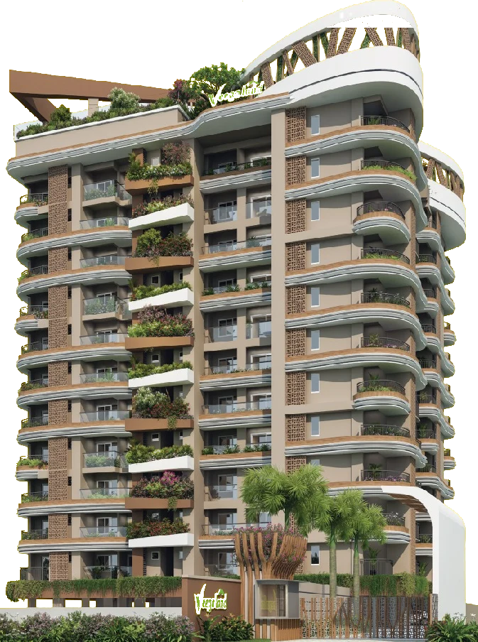 The Flora tower by Veegaland with curved balconies, planted terraces and a roof garden