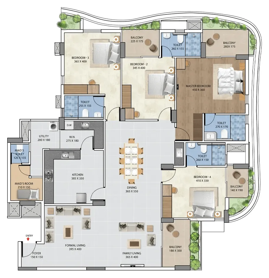 Floor plan of the Flora 4 BHK, Type D